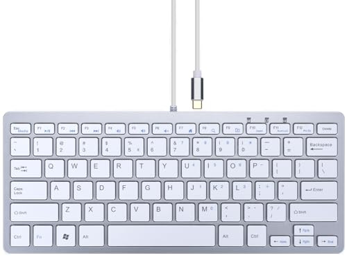 M MC Saite Mini Tastatur, Kabelgebunden, USB-C, QWERTY mit Nummernblock, Kompatibel mit Android/iOS/Windows 11/10/8, Silber