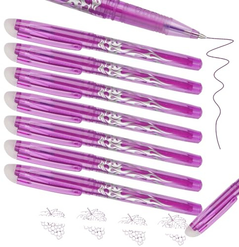 MOTIBACK Gelstifte Set Radierbar, Kugelschreiber mit 0,5 mm Spitze & Radiergummi, Löschbare Stifte für Schule, Büro & Planung (7, Lila)