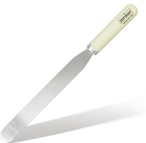 Zenker Long Stainless Steel Spring Spatula, Plastic Handle, Cream, 36.7x3cm | Angled Palette Knife for Ganache, Buttercream, Fondant, and Icing on Large Cakes