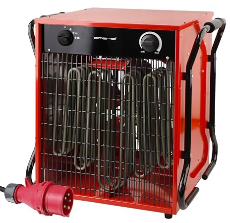 EMERIO Heizlüfter Bau | für Räume bis 150 m² | IP24 | 15000W Starkstrom | Edelstahl-Heizelement | 2 Heizstufen | Einstellbarer Thermostat | Überhitzungsschutz | 2 wärmeisolierte Griffe | FH-117330