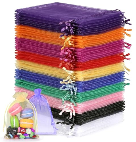WGIDSKKI 100 Stück Organzasäckchen,Weiß Geschenksäckchen Schmucksäckchen,10 x 15 CM Organza Säckchen Klein Bonbonsbeutel für Hochzeit,Fest Party,Geschenksäckchen für Festliche Anlässe (Farbe)