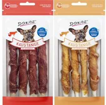 arelf Bundle | Dokas Kaustangen Mix Huhn & Ente | 2 x 50 g Hundesnack | Rinderhaut mit Hühner- & Entenfilet | Kausnack für Hunde