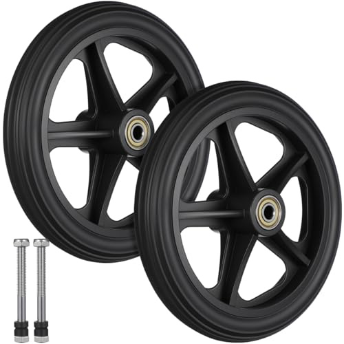 2 Stück 7 Zoll Rollstuhl-Vorderräder mit Kugellager, Vollgummi-Ersatzräder | Lenkrollen für manuelle Rollstühle und kompatible Mobilitätshilfen, ca. 17 cm, Schwarz