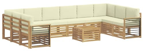 vidaXL Outdoor-Sofagarnitur mit Kissen 11 pcs Weiß und Creme Polyester, Gartenlounge, modernes Sofa für draußen, haltbare Terrassenmöbel, Coole Sitzgruppe