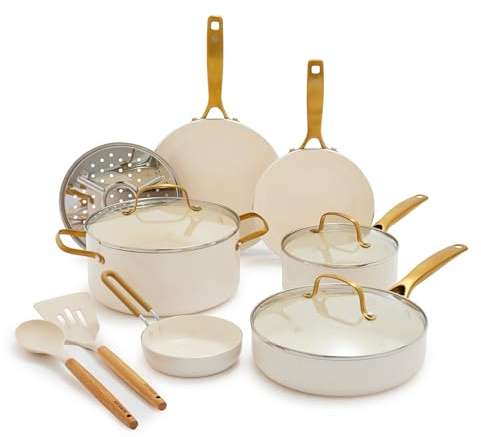 Blue Diamond 12 Piece Non-Stick Cookware Set, Diamond Ceramic Pots and Pans, Dishwasher and Metal Utensil Safe, Non-Toxic, PFAS-Free, Kitchen, Cooking, Sauces and Frying Pans, Oven and