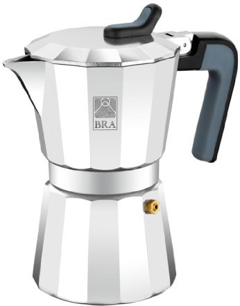 BRA Deluxe Cafetera italiana, Aluminio, Plata, 12 tazas