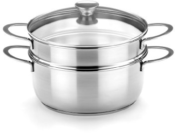 BRA Ancora - Set para cocinar al vapor, acero inoxidable 18/10, con tapa de cristal, 24 cm