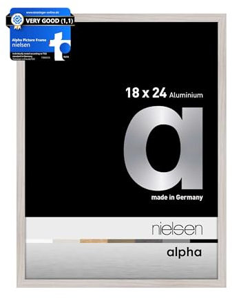 nielsen Alpha Oak White Aluminium Picture Frame - 18x24cm - with Float Glass and Easy Push-Turn Clips - For Photos and Art
