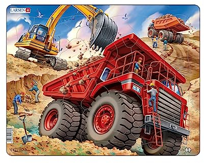 Larsen US36 Rahmenpuzzle für Kinder I Großer Muldenkipper auf Baustelle I Puzzle ab 4 Jahre I Tolles Kinderpuzzle mit 33 Teilen I Spiel, Spaß & Lernen