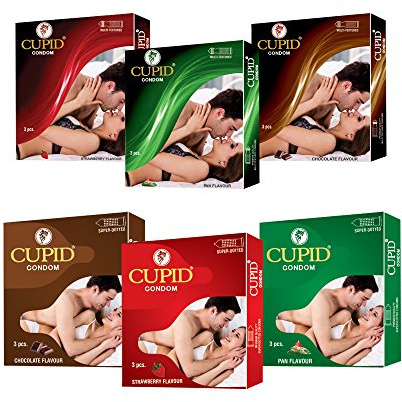 Amor Premium Dotted & Multi Strukturierte Kondom 18 pcs in Paan, Erdbeere & Schokolade Geschmacksrichtungen, aus Indien