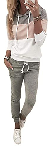 ORANDESIGNE Damen Mode Streifen Trainingsanzug Frauen Lange Ärmel Zipper Top + Lange Hose Sportswear 2 Stück Set Sport Yoga Outfit Aprikose 34