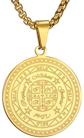 AFSTALR Halskette Herren 7 Erzengel Siegel Medaille Talisman Siegel der Sieben Erzengel Amulett Ketten Anhänger Edelstahl Solomon Schmuck für Herren Männer Or D