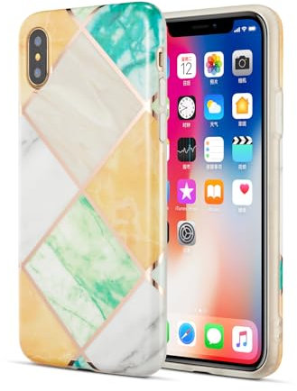 DEFBSC iPhone X/iPhone Xs Marble Case, Colourful Marble Case Ultra Slim Soft TPU Bumper Shockproof Colourful Marble Back Cover Case for iPhone X/iPhone Xs, Yellow