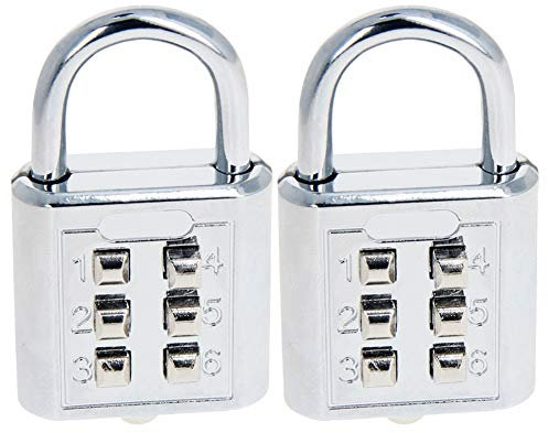 MroMax Lot de 2 cadenas à combinaison à 6 chiffres pour casier, couleur argent