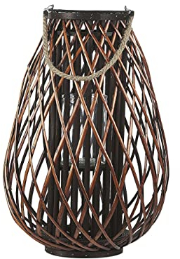 Beliani Rustikale Weidenholz Laterne mit Glaseinsatz für Indoor und Outdoor - Handgefertigt, Dekorativ, Funktionell, 60 cm Kiusiu
