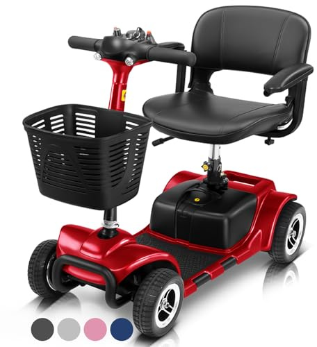 Vive 4 Wheel Mobility Scooter - Electric Powered Wheelchair Device - Compact Heavy Duty Mobile for Travel, Adults, Elderly - Long Range Power Extended Battery with Charger & Basket