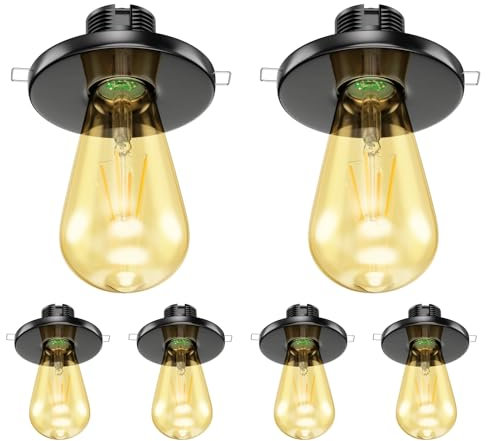 ledscom.de 6 Stück E27 Porzellan Decken-Einbauleuchte TELA, rund, schwarz, 99mm, inkl. E27 Lampe Vintage Retro gold 3,83W extra-warm-weiß 489lm