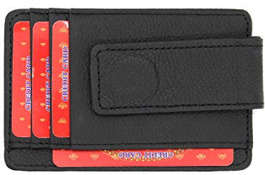 Portafoglio porta carte Fermasoldi uomo magnetico slim sottile in vera pelle cuoio porta banconote portafoglio ferma banconote con clip idea regalo (Nero)