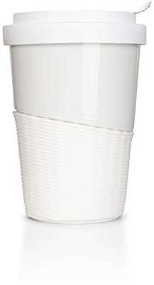 Mahlwerck Wave Kaffee-Becher to go, Porzellan Coffee to go Becher mit auslaufsicherem Deckel, Weiß, 350ml
