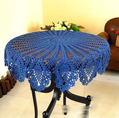 NC NC AMIPOS Runde Tischsets aus Baumwolle, handgefertigt, Häkelspitze, Blau, 90 cm