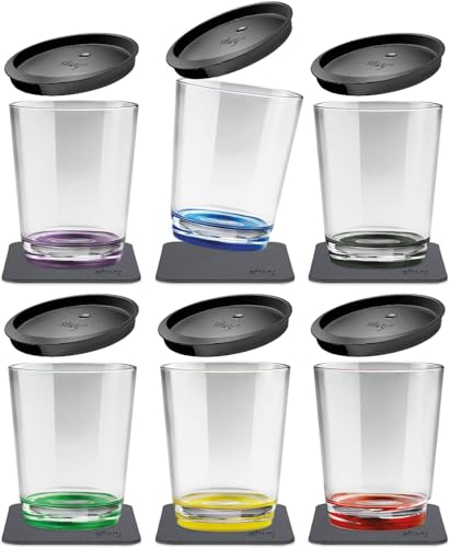 Silwy® - Vasos magnéticos multicolor (juego de 6), sin BPA (Tritan), incluye seis tapas a prueba de fugas con apertura para pajita integrada y seis almohadillas de gel de metal reutilizables y