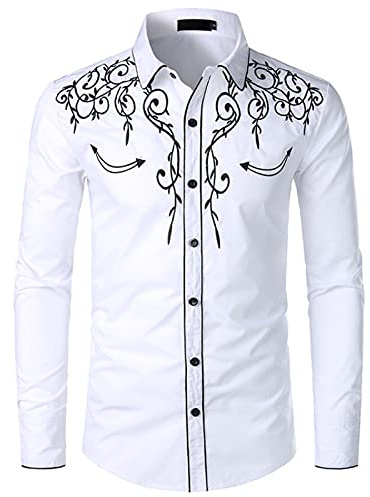 NW Chemise de cowboy brodée à manches longues pour homme Coupe ajustée Style western