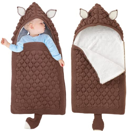 LAWKUL Baby Schlafsack Neugeborene Kinderwagen Decke Wickeldecke Wolle Kinderwagendecke Winter Dick Schlafsäcke für 0-6 Monate Jungen Mädchen Braun