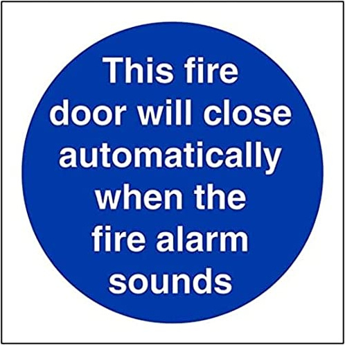 V Safety Fire Door and Mandatory- Door Will Close Auto. When Alarm Sounds - 100 x 100 mm Safety Sign