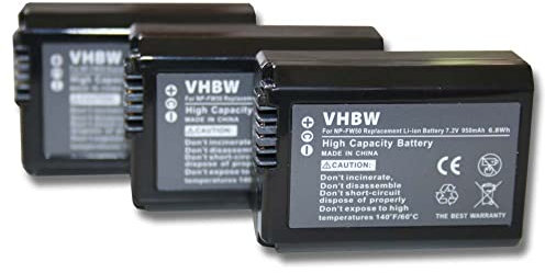 vhbw 3X Batteries Remplacement pour Sony NP-FW50 pour Appareil Photo, Reflex numérique (950mAh, 7,2V, Li-ION) avec Puce d'information