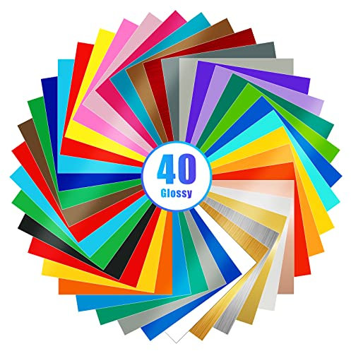 Lya Vinyl 40 Pack Glossy Permanent Vinyl Bundle, 12 x 12 Self Adhesive Vinyl for Cricut & Silhouette Cameo 4, Cricut Vinyl Sheets for DIY, Sticker, Craft Cutter