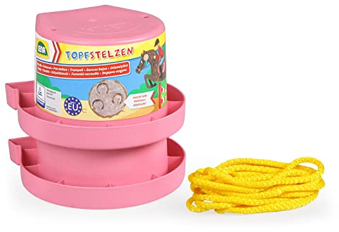 Lena 61412 Hufeisen Stelzen, Topfstelzen Hufe, Laufdosen ca. 13 cm, Kindertopfstelzen zum Balance üben, Becherstelzen einfarbig, Eimerstelzen in Rosa, Laufdollis für Kinder ab 36 Monaten