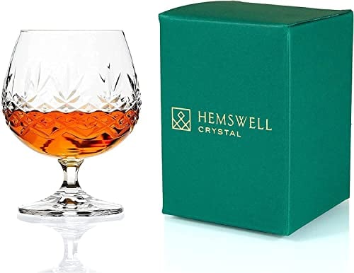 Hemswell Crystal Single Brandy Glass - Goblet Cut Crystal Brandy Glasses with Presentation Box - Snifter for Cognac 250ml European - Wicklow