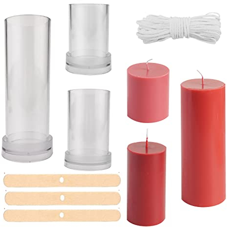 Kerzenform zum Gießen, 3 Größen Plastik kerzenformen mit Baumwoll Kerzendocht and Zentriervorrichtung DIY Handwerk Kerzen Form aus Kunststoff Seifenform für Weihnachten Hochzeit Abendessen