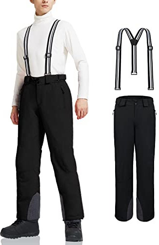 AOLI RAY Herren Skihose Snowboardhose Trägerhose Wasserdicht Gefüttert Winddicht Outdoorhose mit Abnehmbar Träger Schwarz S