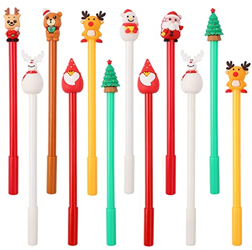Stylo à Bille de Noël 12 Stylos à Encre Gel De Noël Père Noël Renne Arbre De Noël Bonhomme De Neige À Bille Fête De Noël Cadeau Bureau De L'école Famille Papeterie Fourniture Sac De Fête Remplisseur