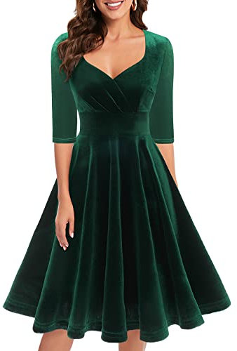 Bbonlinedress Vestidos de Fiesta de Cóctel de Terciopelo de Invierno para Mujeres Baile de Navidad Vestidos de Mujer de Cuello V Manga Larga V-Dark Green M