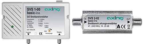 Axing SVS 1-00 Satelliten-Breitbandverstärker (25dB, 47-2200 MHz) & SVS 2-02 Satelliten-Leitungsverstärker Inline Breitband (20 dB, 47-2400 MHz)