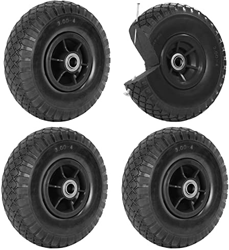 TRUTZHOLM 4X pannensichere Ersatzräder für Bollerwagen, Gartenwagen oder Sackkarre 260x85mm Vollgummi 3.00-4 PU Ersatzrad Rad Reifen 75mm Nabenlänge grün (Schwarz, versetzte 60 mm Nabe)