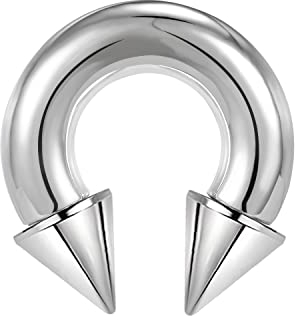ZS Chirurgenstahl Spike Hufeisen Circular Barbell Ringe, 00G 0G 2G 4G 6G 8G 12G 16G Dick PA Rings, CBR Nasenring Septum Ohr Piercing Körperschmuck (Silber,0G,16mm)