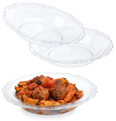 EURO CLASSIC Pack of 10 Glittered Silver Plastic Serving Bowls 12oz ~ Party Bowls Great for Weddings, buffets, Picnics and More (12oz Bowls)