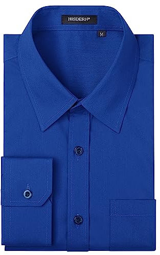 HISDERN Mens Shirts Royal Blue Long Sleeve Shirt for Men Formal Dress Shirts Regular Fit Casual Button Shirt XXL