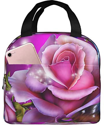 XVBCDFG Bolsa de almuerzo rosa y mariposas para oficina al aire libre, papel de aluminio portátil, aislamiento grueso y bolsa Bento para mantener fresco