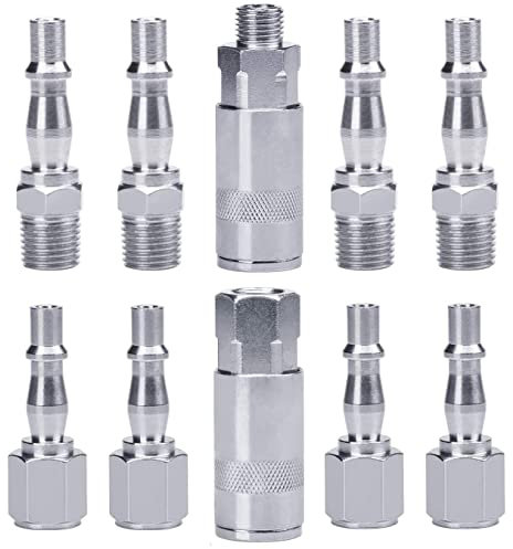 Profiwoab 10 Pcs 1/4 Bsp Airline Fittings, 1/4 Inch Air Compressor Fittings Couplings Connector Quick Release Male Female Air Hose Fittings