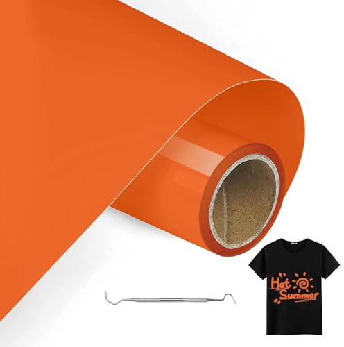 MeYuxg Vinilo Textil Naranja - 30,5 CM x 3 M Rollo Termoadhesivo para Cricut & Cameo - Fácil de Cortar & Desherbar (Naranja)