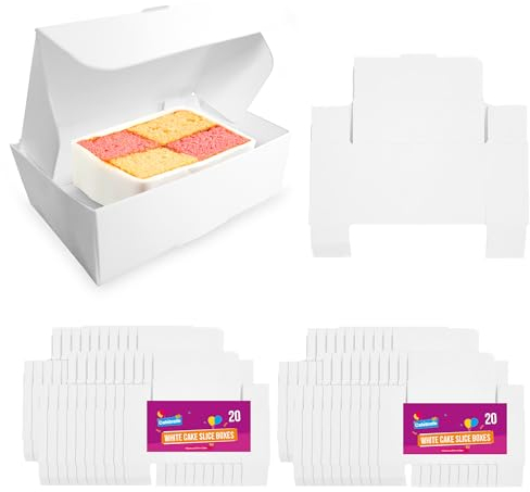 SOL 60pk White Cake Slice Boxes - Small Individual Cake Boxes for Cake Portions Kids Party - 105 x 65 x 35mm - Sturdy & Multipurpose Use