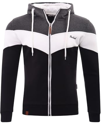 Reslad Sweatjacke Herren Kapuzenpullover | Hoodie Männer Zipper Pullover mit Kapuze Bequeme Baumwolle RS-1007 Schwarz-Anthrazit 2XL