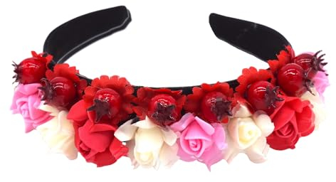Blumen Haarreif FLORENTINA mit weißen, roten und rosa Blüten und Beeren - Haarschmuck - Hochzeit Junggesellinnen Abschied Oktoberfest Sommerfest Volksfest Karneval Fasching (FLORENTINA rosa)