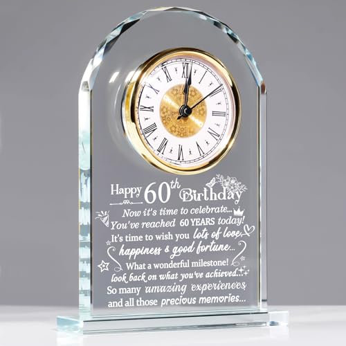 Ornalrist Happy 60th Birthday Quartz Clock Gifts for Women Men, Glass Keepsake Happy 60th Birthday Presents for Her Turning 60 Years Old Ornament