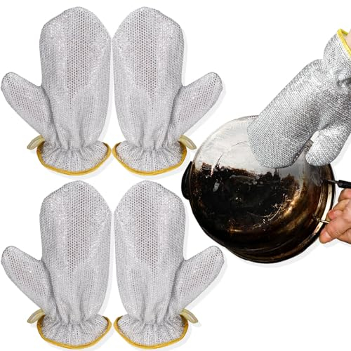 Realand 2 paires de gants de vaisselle éponge, gants de vaisselle brosse à vaisselle sans rayures, éponge de cuisine imperméable à l'eau pour nettoyer la vaisselle