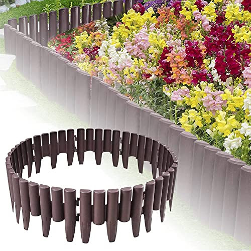 XMTECH 8,4m Rasenkante Beetumrandung Gartenpalisade Mähkante Randsteine aus Kunststoff, Palisaden in Holz Optik, Beeteinfassung Gartenzaun,Braun,1 Element (L x H): 28 x 24cm - 30 Stück